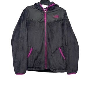 The North Face Gray Pink Hooded Full Zip Faux Fur Jacket Size Girls XL